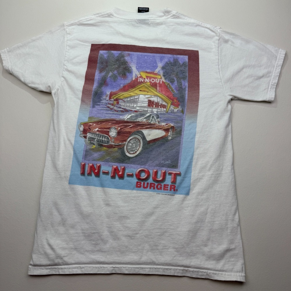VTG In-N-Out Burger Fisherman's Wharf Hanes T-Shirt Unisex S White Corvette Y2K
